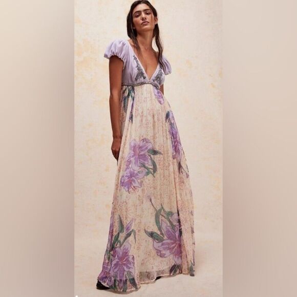 Free People Dresses & Skirts - Free People Colette Velvet Embellished Sequins Embroidered Maxi Dress size 8
